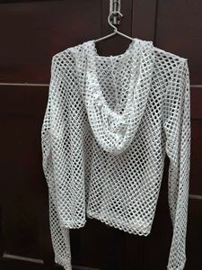 Forever 21 White Fishnet Hoodie