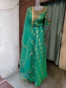 Teal &amp; Gold Indian Lehenga Choli Set