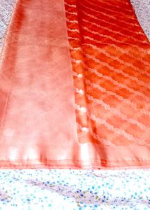 Elegant Peach Organza Silk Saree