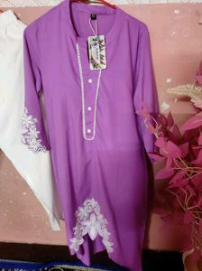 Lilac Embroidered Kurti Set