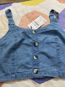 Denim Button-Down Crop Top