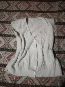 White Beige Half Sleeves Cardigan Sweater