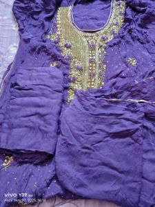 Purple  Embroidered Dress Material