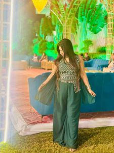 Embroidered Green Crop top Plazo and dupatta set