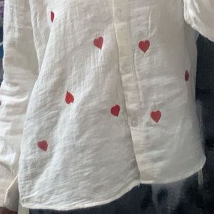 Heart Print Button-Down Shirt