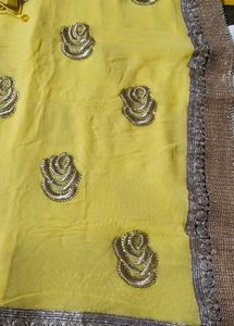 Yellow Chiffon Sari With Blouse