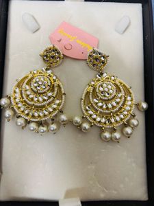 Pearl Kundan Chandbali Earrings