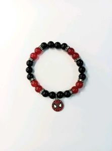 Handmade Red &amp; Black Bracelet with Spiderman Charm