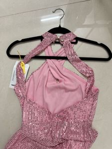 Pink Sequin Halter Maxi Dress