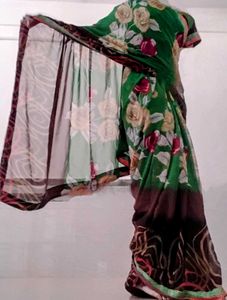 Green Floral Print Saree