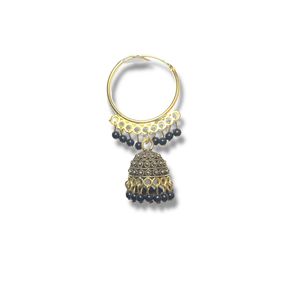 Gold Plated Black Beads Hoop Jhumka Earrings