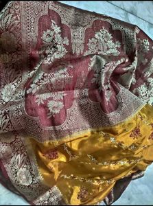 Mustered Yellow With Red Border Banarasi Silksaree