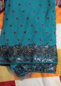 Teal Embellished Saree