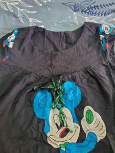 Mickey Mouse Printed Black Top