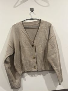 Beige Knit Button-Down Cardigan