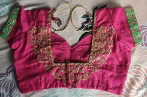 Beautiful Pink Green Embroidered Stitched Blouse