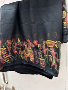Printed Black Chiffon Saree