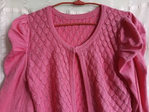 Pink Puff Sleeve Cardigan - Winter Wear