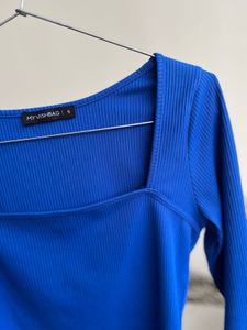 Blue Long Sleeve Crop Top
