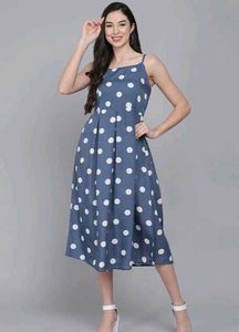 Blue Polka Dot Midi Dress