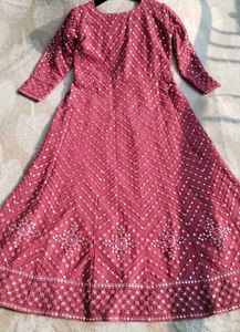 Mirror Work Embroidery A Line Gown With Dupatta