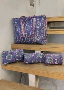 Floral Tote Bag with Pouches