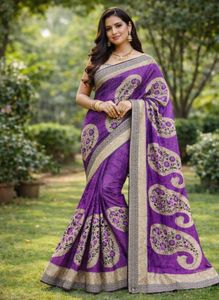 Elegant Purple Paisley Saree