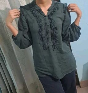 Olive Green Ruffle Top