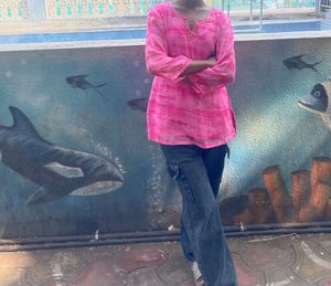 Pink Embroidered Short Kurti