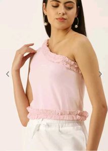 Cute One Shoulder Pink Top