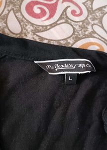 Black V-Neck Tie Detail Top
