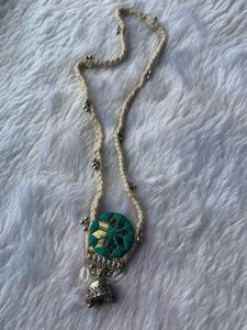 Jute & Shisha Mirror Pendant Necklace