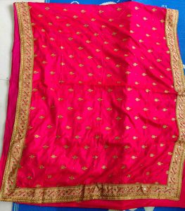 Pink &amp; Gold Embroidered Saree with Blouse