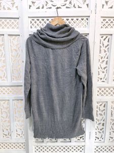 H&amp;M Gray Ribbed Cowl Neck Knit Top B