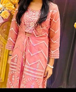 Pink Sharara Set With Cape