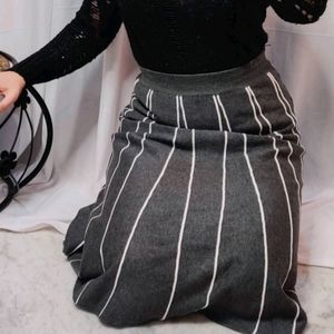 Grey Winter A-line Skirt with White Stripes (New)