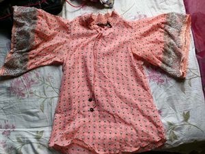 Peach Print Kimono Top