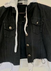 Black Denim Jacket with Hoodie