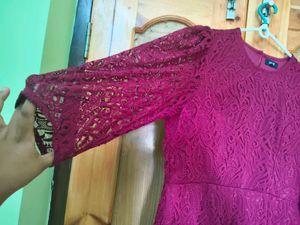 Burgundy Lace Bodycon Midi Dress