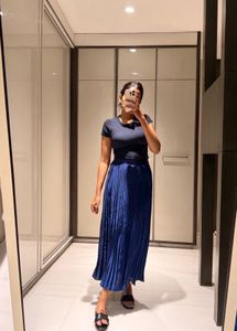 Blue Pleated Skirt