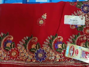 Anushree Embroidered Red ♥️ ♥️😍😍Saree
