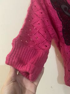 Pink Knit Top with Butterfly Detail