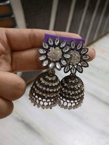 Silver Tone Jhumka Earrings