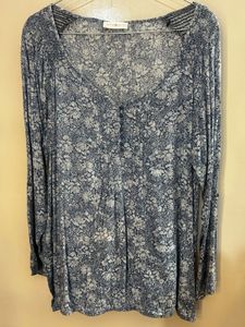 Boho Floral Pintuck Long Sleeve Blouse