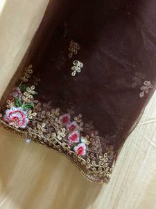 Embroidered Brown Net Dupatta