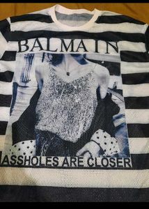 Balmain Striped Mesh Tee