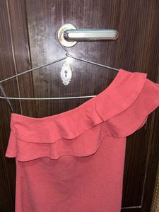 Red One Shoulder Ruffled Dress