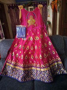 Pink &amp; Gold Embroidered Girls Dress