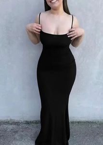 Solid Black Contour Maxi Dress With Thin Straps
