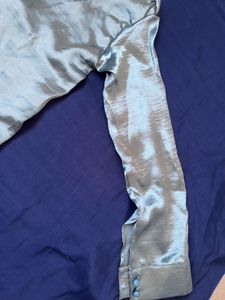 Silky Blue Button-Down Top